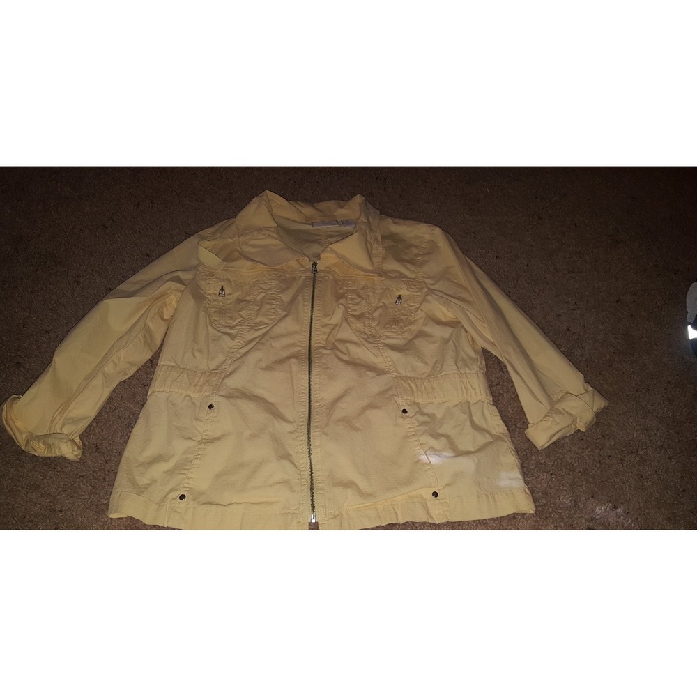 Chico's Womens Light zip Jacket  Chicos size 2‎ Large Yellow  pockets drawstring